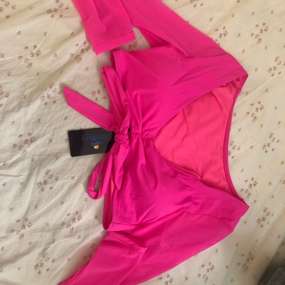 Pink long sleeve bikini top